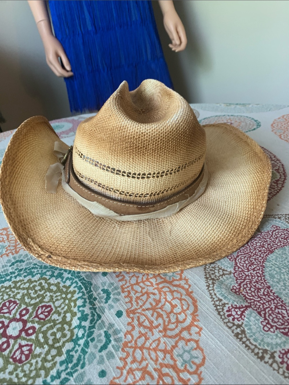 Stetson Cream Straw Hat with Blue Trim - Picture 6 of 12